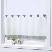 Joyswahl - Cortina de media altura de gasa con trabillas- para cocina- visillo transparente